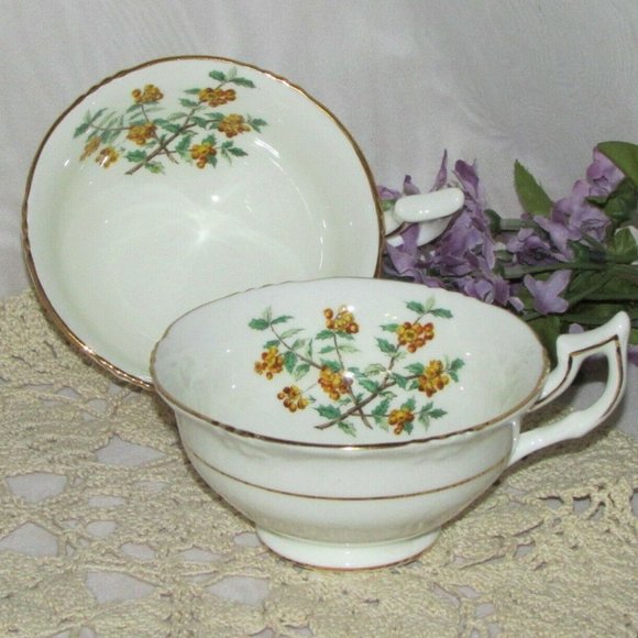2 Antique Royal Cauldon Barberry Bone China Cottagecore Teacups no saucers - Picture 1 of 8